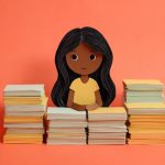 A paper doll against a coral background