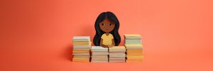 A paper doll against a coral background