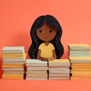 A paper doll against a coral background