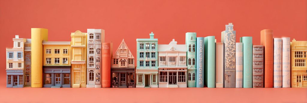 A row of bookstores and books